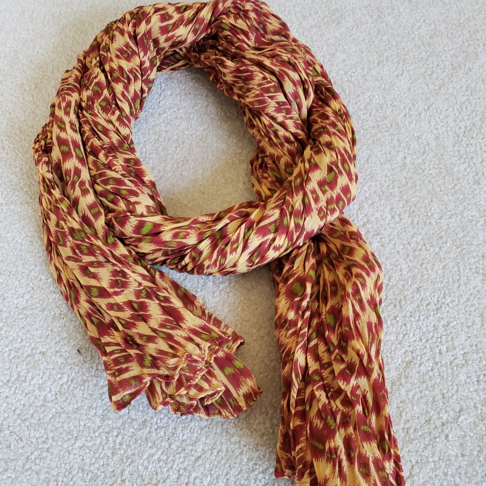 Vtg Patterned Scarf In Camel, Rust, & Green. - image 1